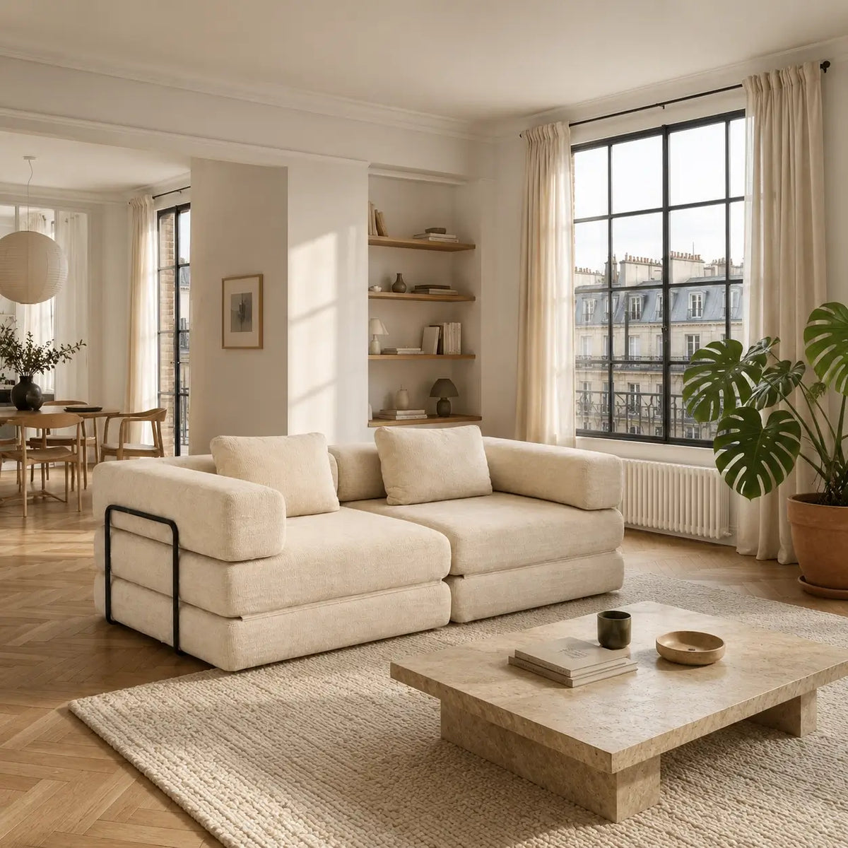 Collection Kovena Duo, canapé-lit modulable deux places en tissu chenille