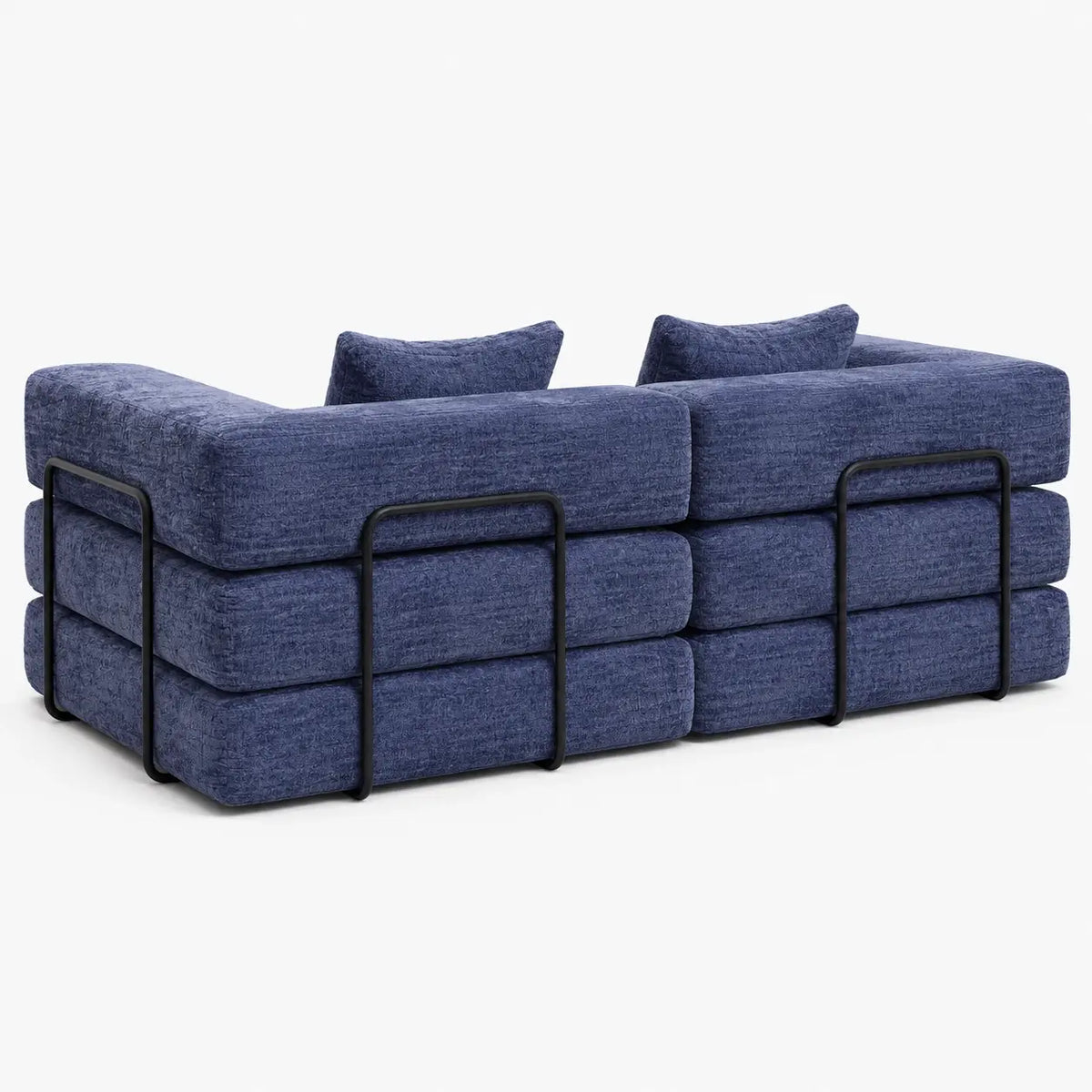 Canapé-lit modulable Kovena Duo bleu marine en tissu chenille, vue de face