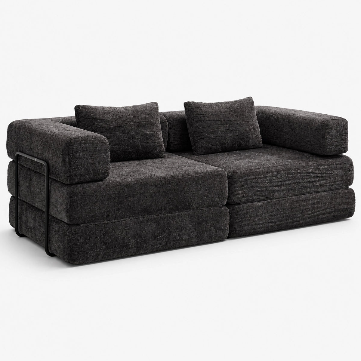 Canapé-lit modulable Kovena Duo gris anthracite en tissu chenille, vue de face