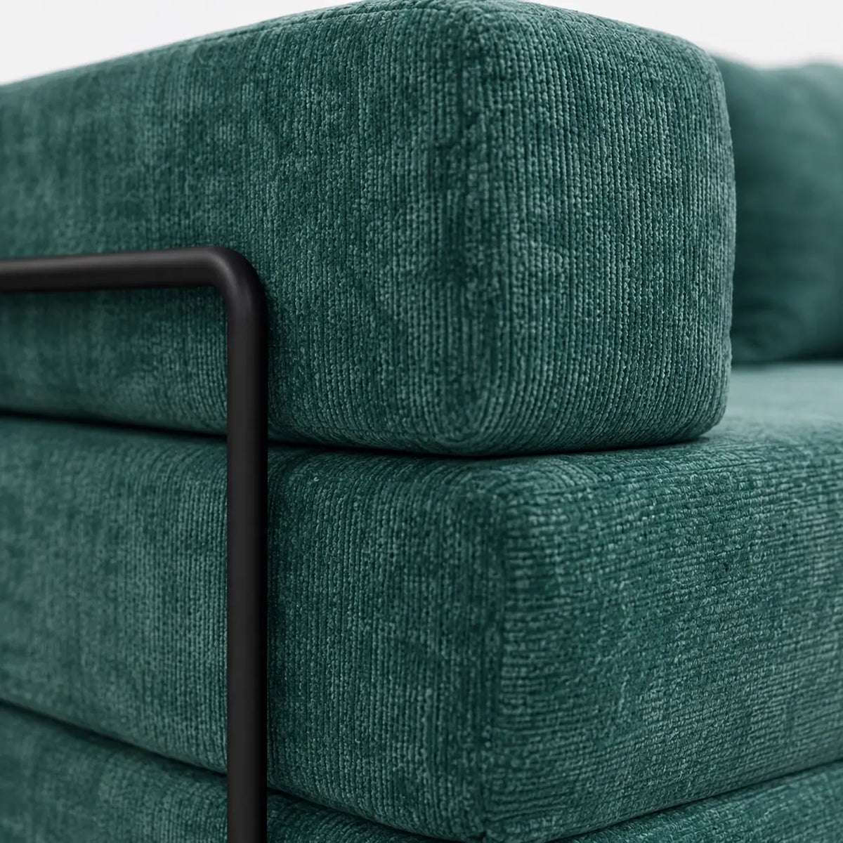 Détail du tissu chenille vert canard du canapé-lit Kovena Duo