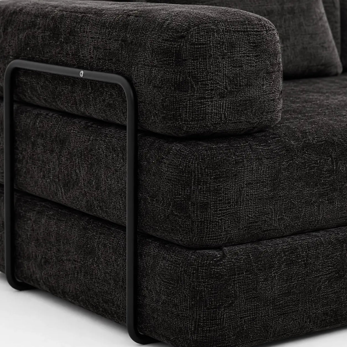 Détail du tissu chenille gris anthracite du canapé-lit Kovena Trio