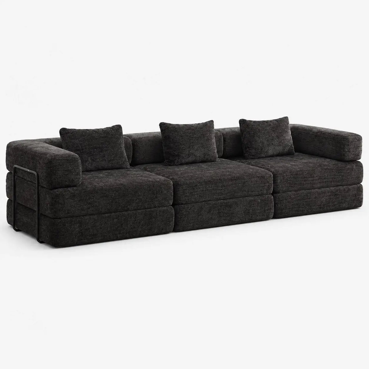 Canapé-lit modulable Kovena Trio gris anthracite en tissu chenille, vue de face