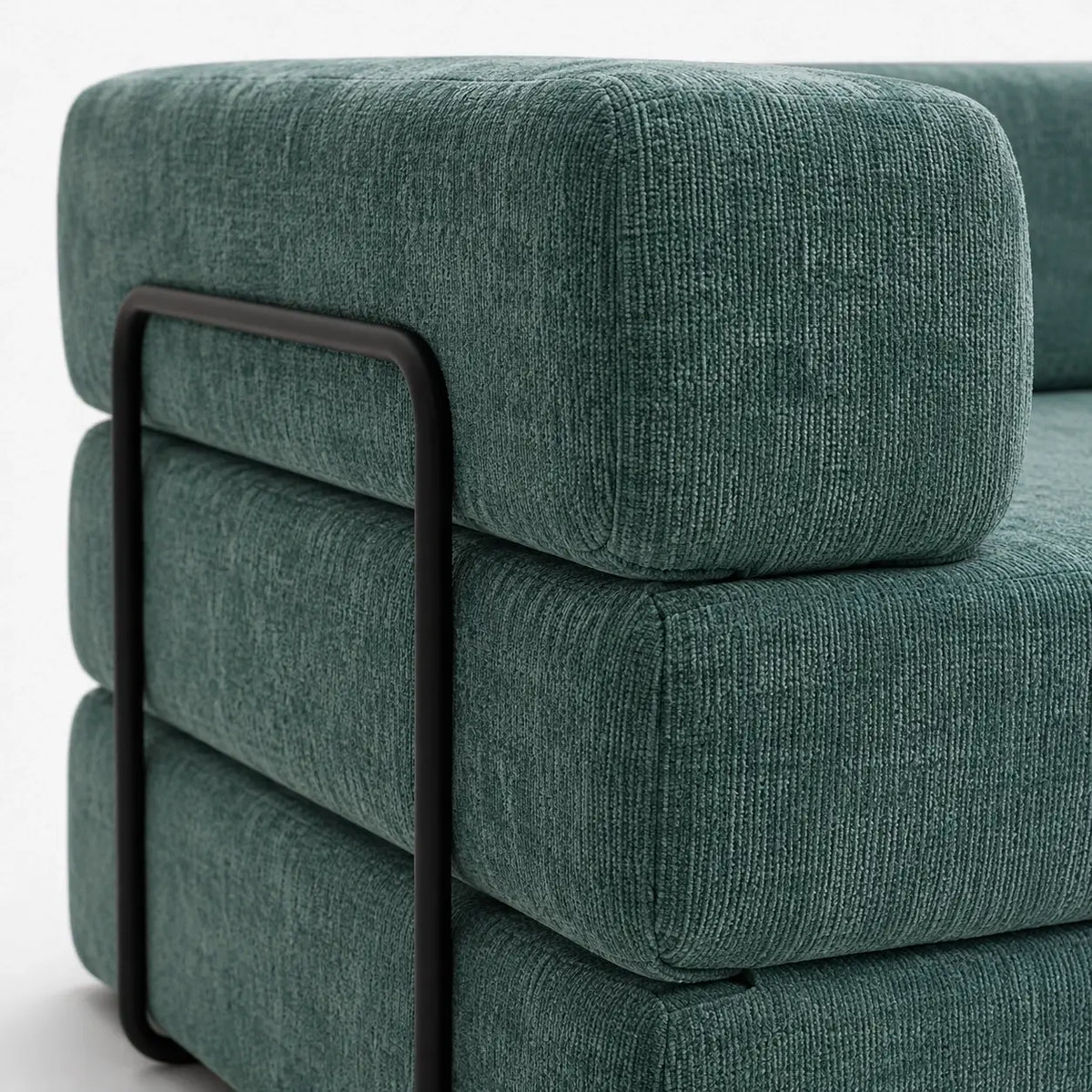Détail du tissu chenille vert canard du canapé-lit Kovena Trio