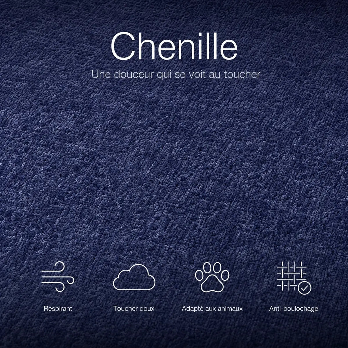 Échantillon de tissu chenille bleu marine du canapé-lit Kovena