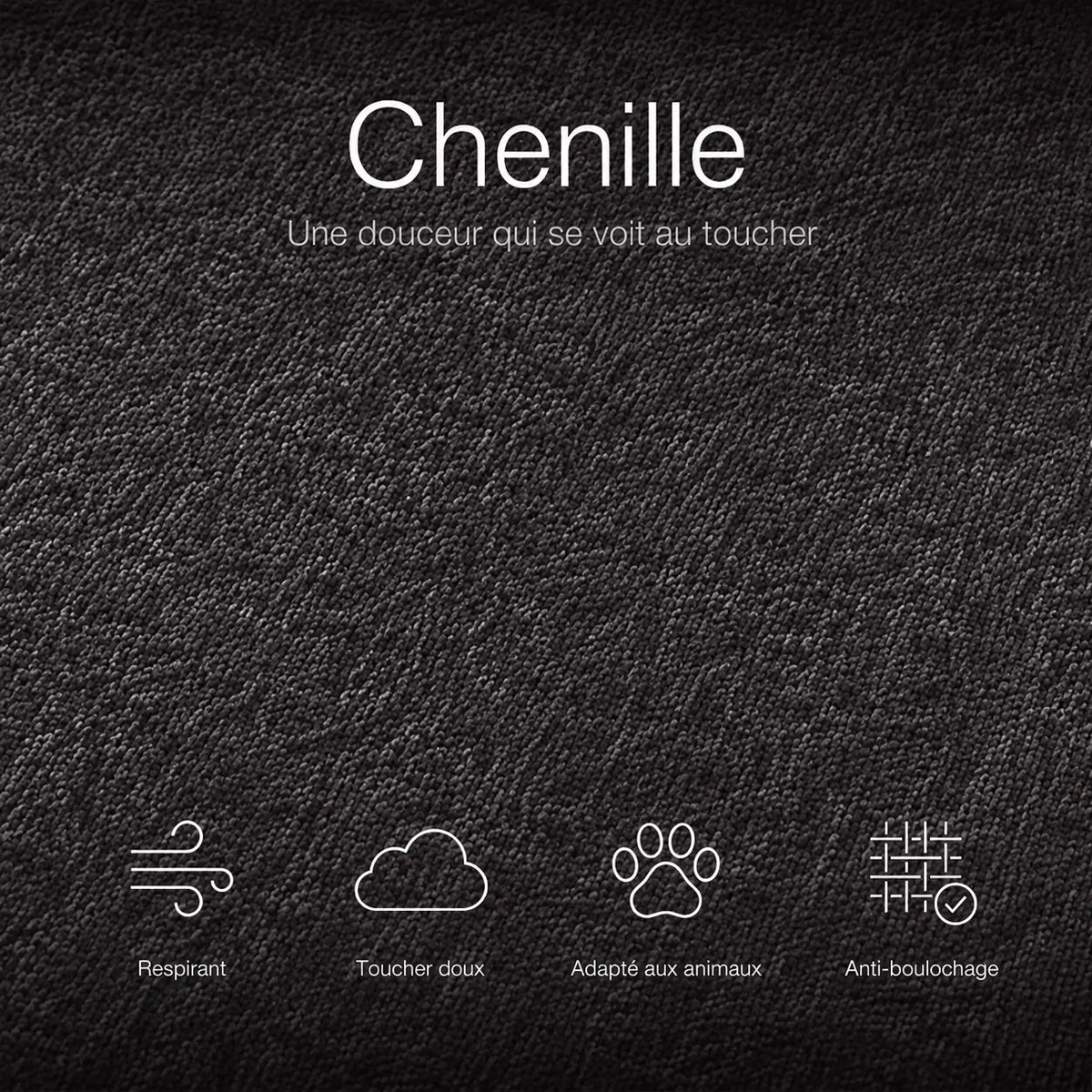 Échantillon de tissu chenille gris anthracite du canapé-lit Kovena